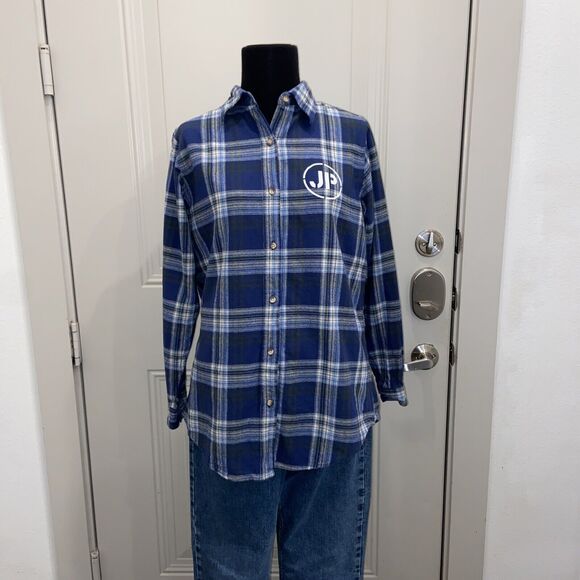 Backpacker J.P. TYLER,TEXAS 2013 Flannel Blue Plaid Long Sleeve Shirt  Medium - Picture 1 of 16